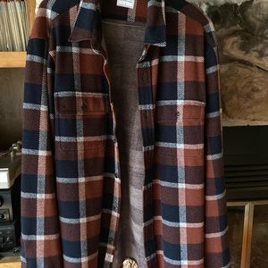 7 Diamonds 4-way stretch poly flannel shirt jacket men’s Large burgundy navy